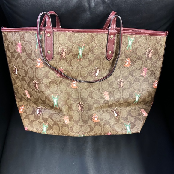 NWT! RARE! Coach F80246 Signature Party Animal Print Reversible City Tote - Picture 4 of 9